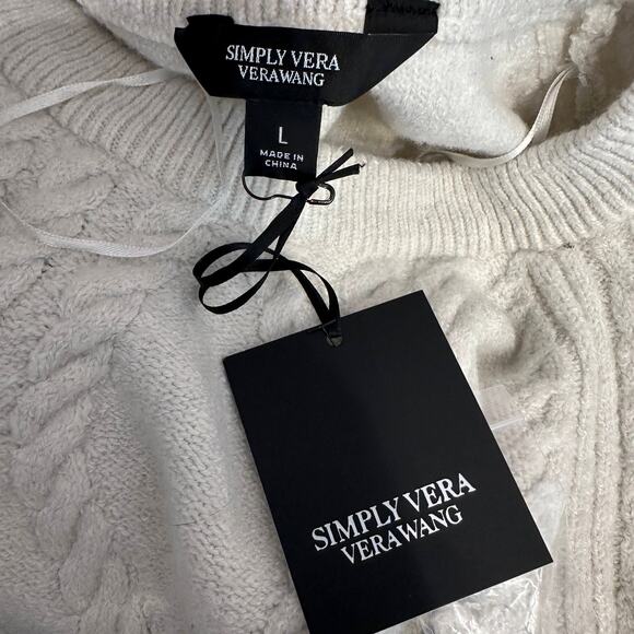 Simply Vera Sweater SZ L Cream Pullover Cable Knit Crew Neck Ribbed Trim Stretch - Picture 5 of 8